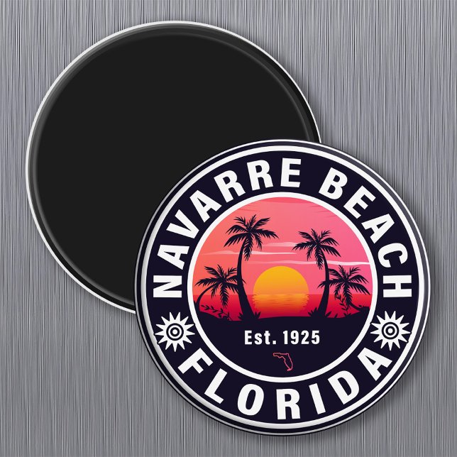 Navarre Florida Beach Retro Sunset Palm Trees 60s Magnet (Creator Uploaded)