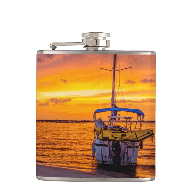 Navarre Florida Fire Sunset Hip Flask (Front)