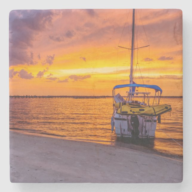 Navarre Florida Fire Sunset Stone Coaster (Front)