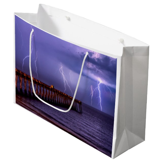 Navarre Florida Lightning Storm Large Gift Bag (Front Angled)