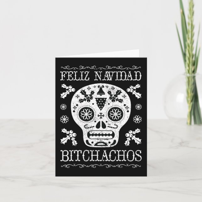 Navidad Bitchachos Funny Christmas Skull Meme Gift Card (Front)