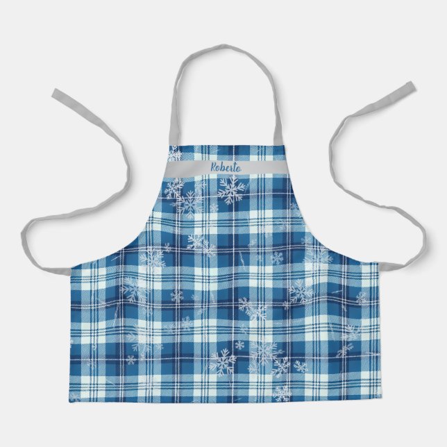  Navidad Elegante Cuadriculado Azul  Apron (Front)