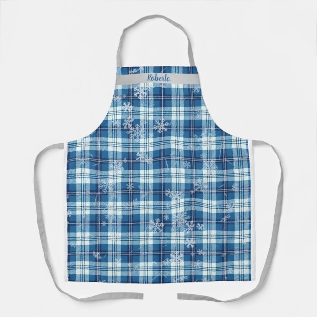  Navidad Elegante Cuadriculado Azul  Apron (Front)