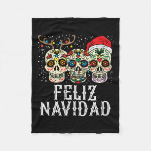 Navidad Sugar Skulls Reindeer Santa Mexican Christ Fleece Blanket