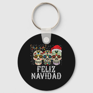 Navidad Sugar Skulls Reindeer Santa Mexican Christ Key Ring