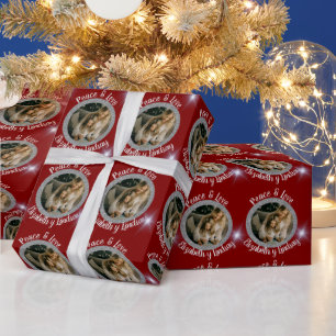 Navidades de fotografía de plata redonda y rojo de wrapping paper