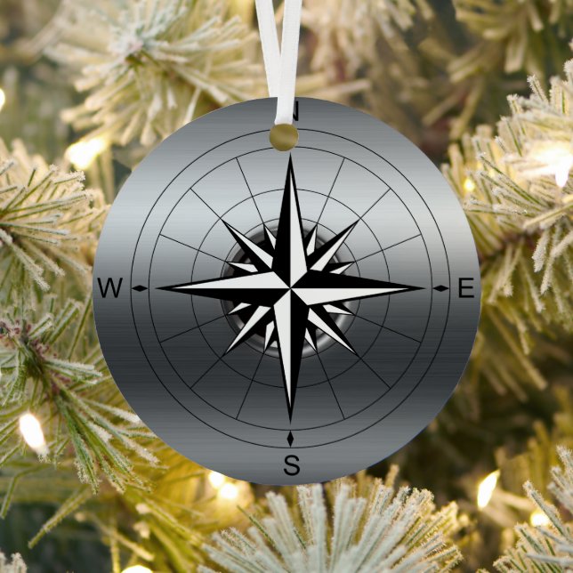 Navigate Your Memories: Compass Rose Travel Metal Tree Decoration (Insitu)