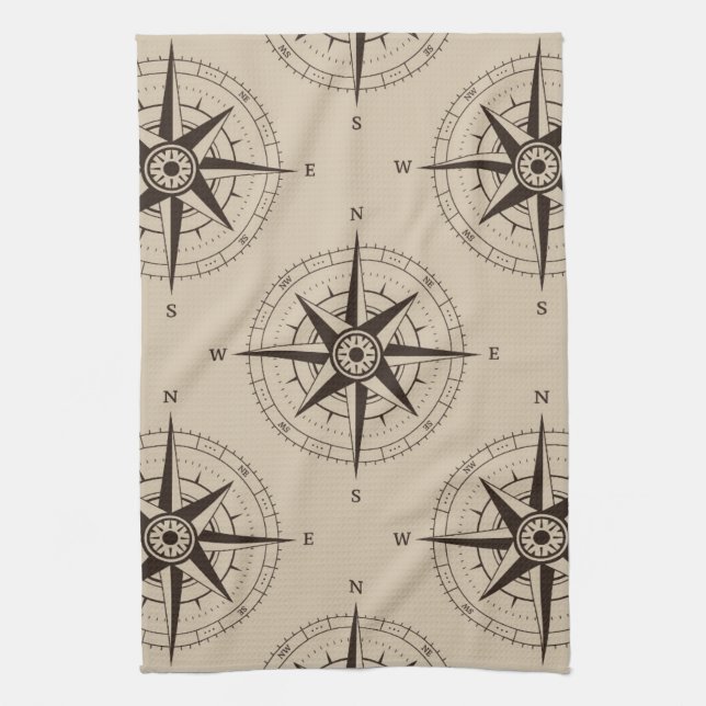 Navigation Compass Pattern Tea Towel (Vertical)