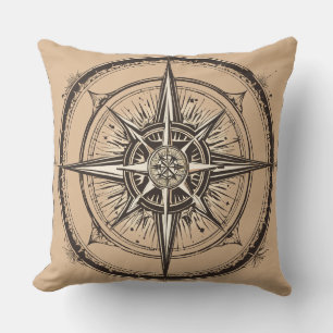 "Navigational Charm: Compass Printed Pillow" Cushion