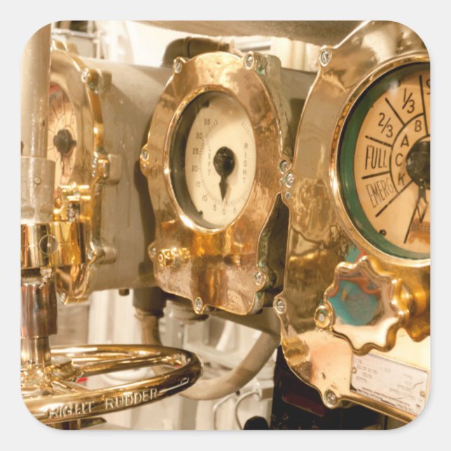 Navigational Gauges And Instruments On Submarine Square Sticker (Front)