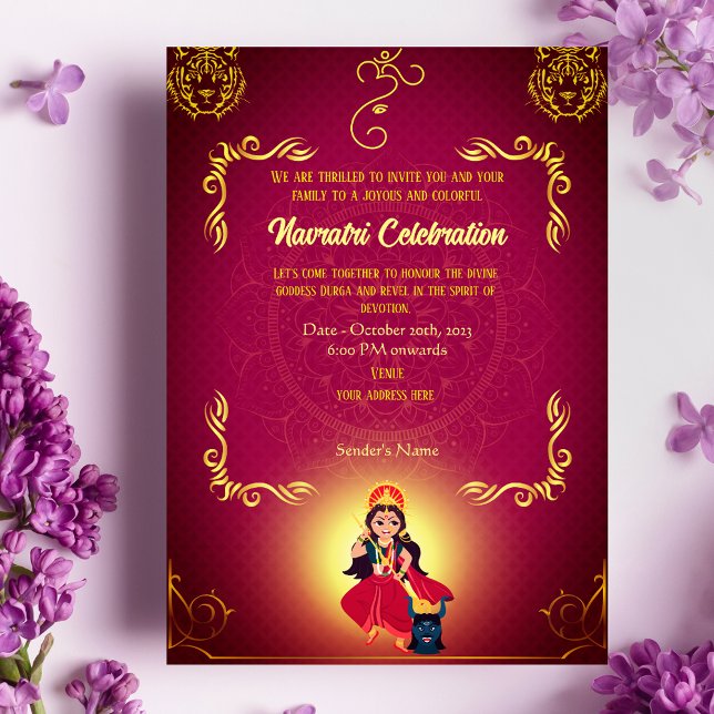 Navratri Durga Puja Celebration Golden Elements In Invitation (Creator Uploaded)