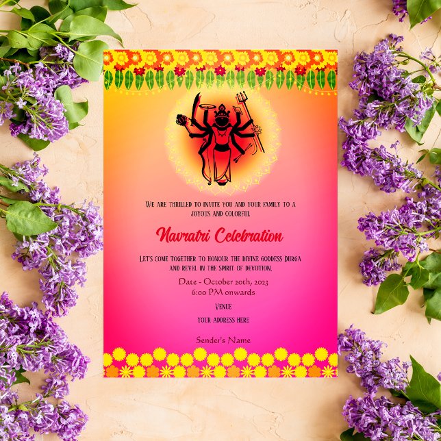 Navratri Durga Puja Celebration Golden Elements Invitation (Creator Uploaded)