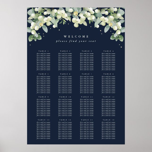 Navy 20x28" 16 Tables of 10 Seating Chart Poster (Front)