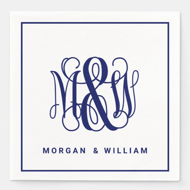 Navy 3 Initial Vine Script Monogram B&G DIY BG Napkin (Creator Uploaded)