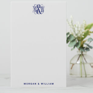 Navy 3 Initial Vine Script Monogram B&G  DIY BG Stationery