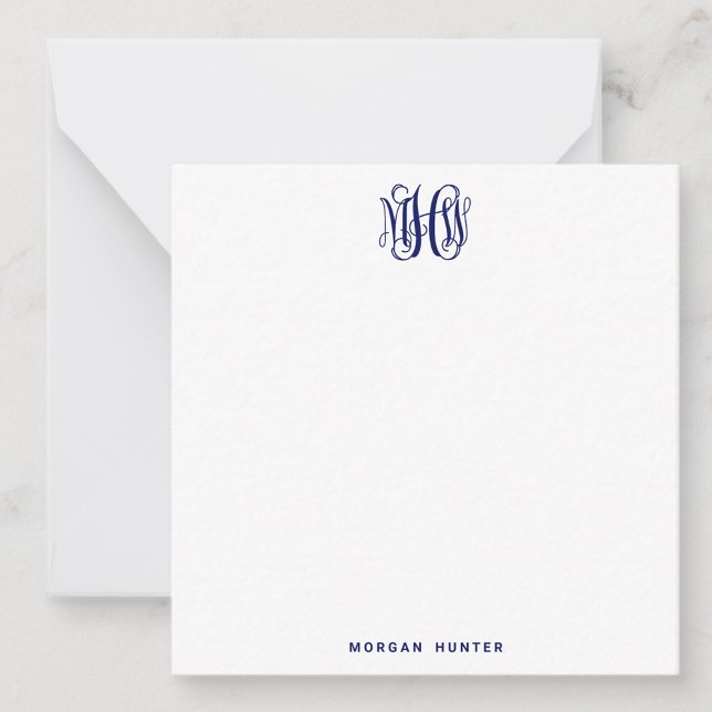 Navy 3 Initial Vine Script Monogram DIY BG Card (Creator Uploaded)