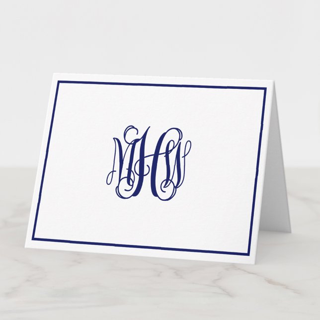Navy 3 Initial Vine Script Monogram DIY BG Note Card (Creator Uploaded)