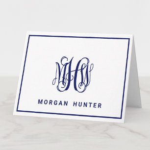 Navy 3 Initial Vine Script Monogram DIY BG Note Card