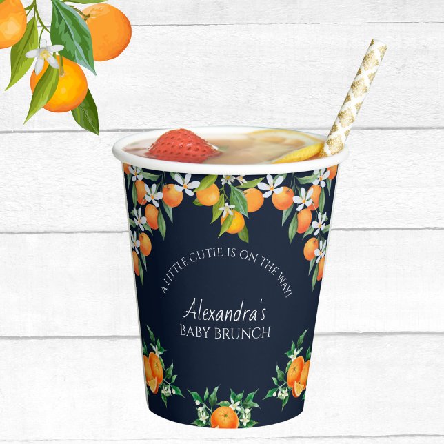 Navy A Little Cutie Orange Citrus Baby Brunch Paper Cups (Creator Uploaded)