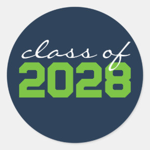 Navy & Action Green Graduation Classic Round Sticker