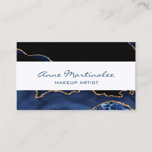 Navy Agate Gold Glitter Business Card (Front)