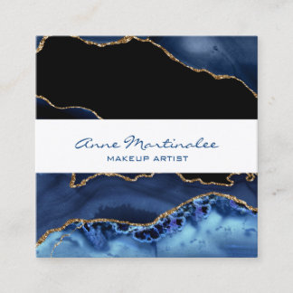 Navy Agate Gold Glitter Square Business Card