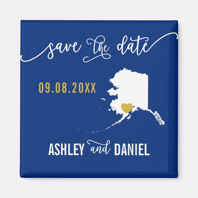 Navy Alaska Wedding Save the Date Map Magnet (Front)
