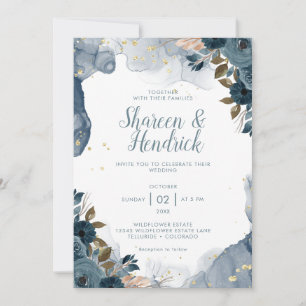 Navy Alcohol Ink Floral Background wedding  Invitation