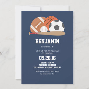 Navy All Star Sports Birthday Invitation