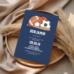Navy All Star Sports Birthday Invitation