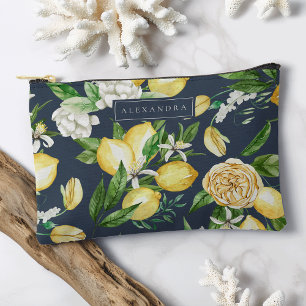 Navy   Amalfi Coast Lemon Blossom Personalised Accessory Pouch