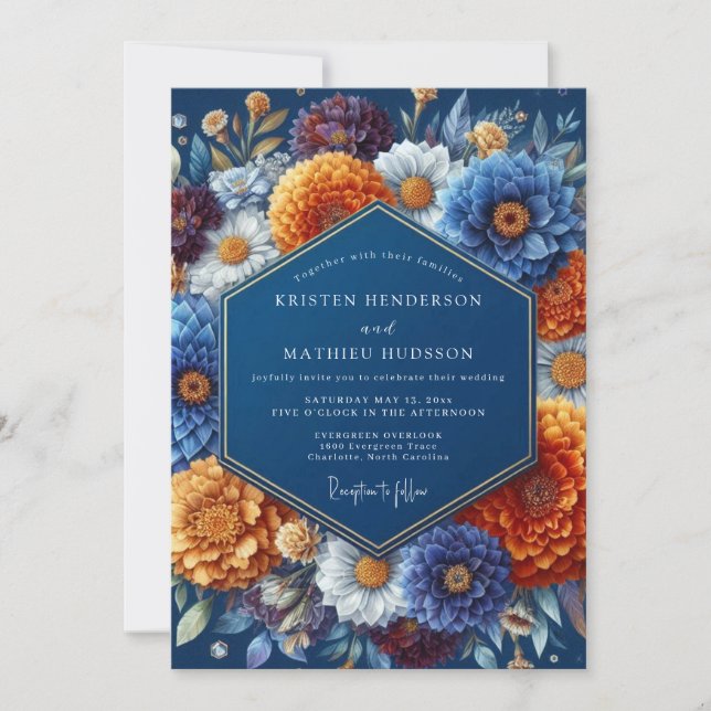 Navy Amber Autumnal Wedding Invitation (Front)