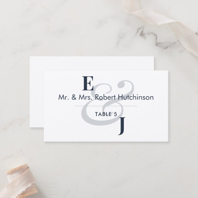 Navy Ampersand Wedding | Flat Table Seating  Place Card (Front/Back In Situ)