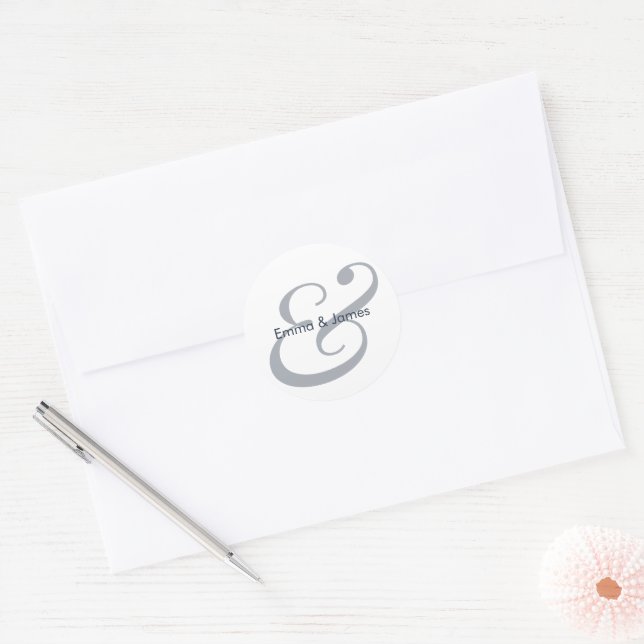 Navy Ampersand Wedding | Monogram Envelope Classic Round Sticker (Envelope)