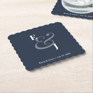 Navy Ampersand Wedding Reverse Cocktail Paper Coaster