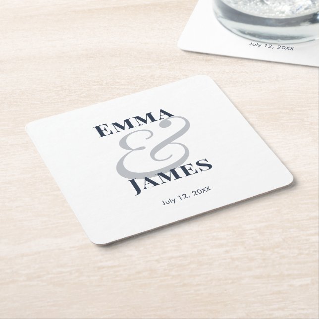 Navy Ampersand Wedding |  Square Paper Coaster (Angled)