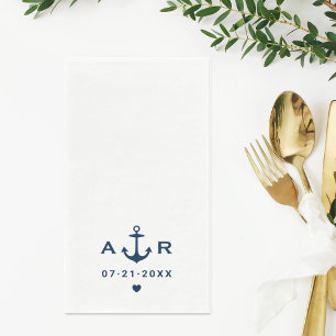 Navy Anchor Heart Monogram Wedding Napkin