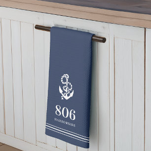 Navy   Anchor House Number & Street Name Tea Towel