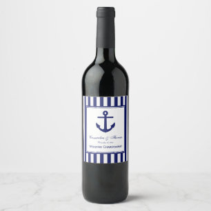 Navy Anchor Navy Blue Frame 2, White Stripe DIY BG Wine Label