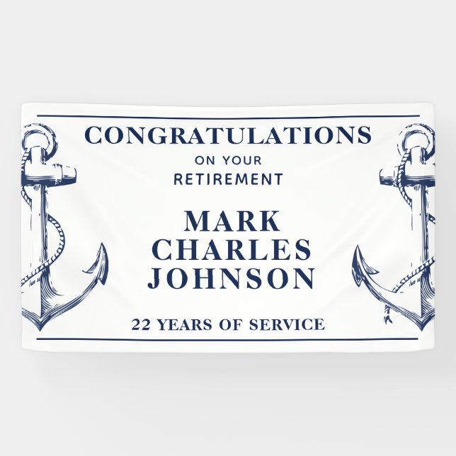 Navy Anchor Retirement Nautical Banner (Horizontal)