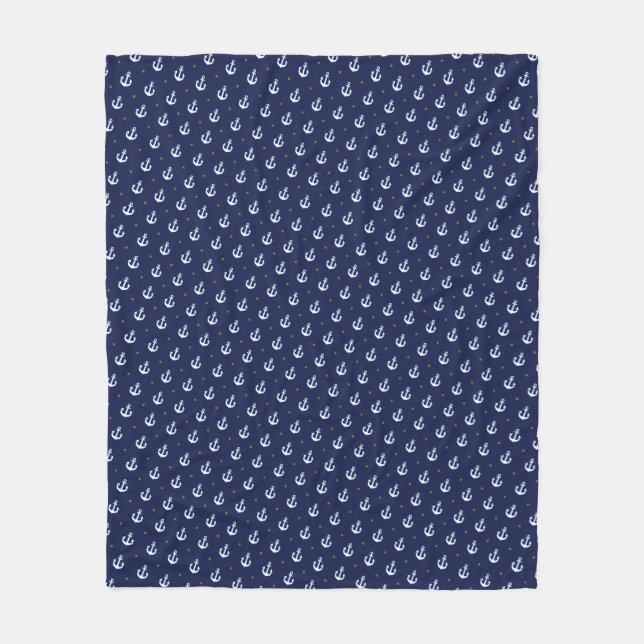 navy anchors blue fleece blanket (Front)