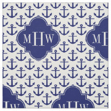 Navy Anchors White BG, Navy 3 Initial Monogram