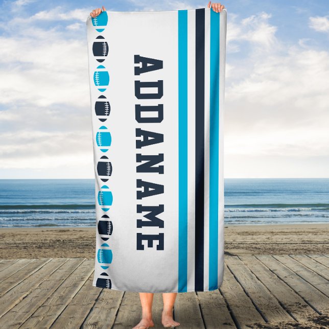 Navy and Aqua Football Stripes Custom Bath Towel (Creator Uploaded)