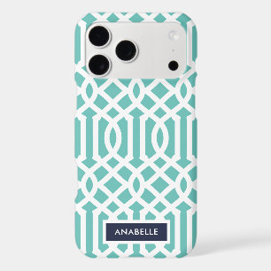 Navy and Aqua Trellis Monogram