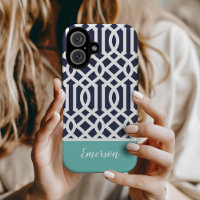 Navy and Aqua Trellis Monogram