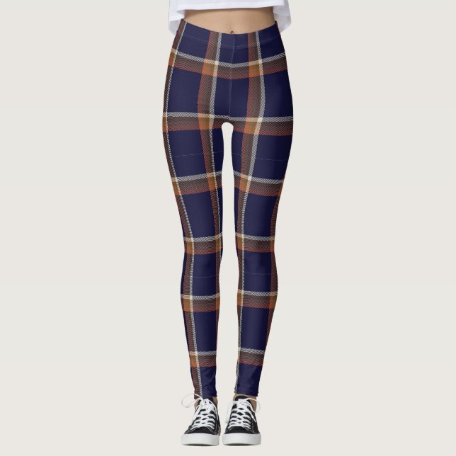 Navy and Auburn Orange Plaid Leggings (Front)
