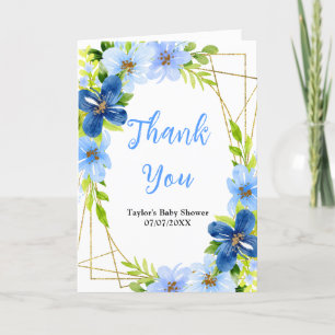 Navy and Baby Blue Floral Baby Shower Thank You Card