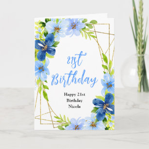 Navy and Baby Blue Floral Birthday Card