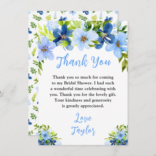 Navy and Baby Blue Floral Bridal Shower Thank You Card (Front/Back)