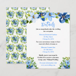 Navy and Baby Blue Floral Wedding Details Enclosure Card